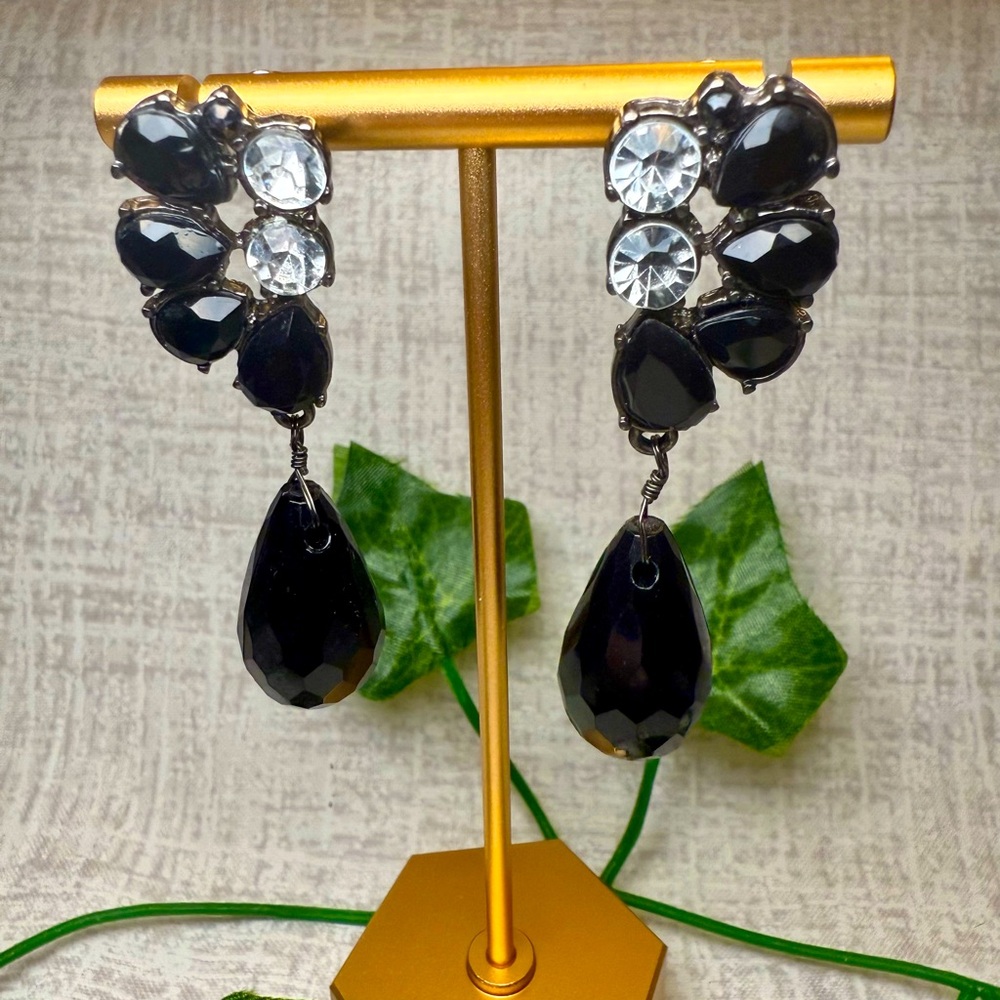 Black & Clear Crystal Statement Drop Earrings